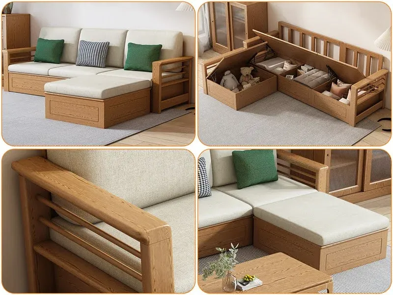 Sofa góc gỗ sồi có kệ sách 2 bên tiện lợi S234-L3