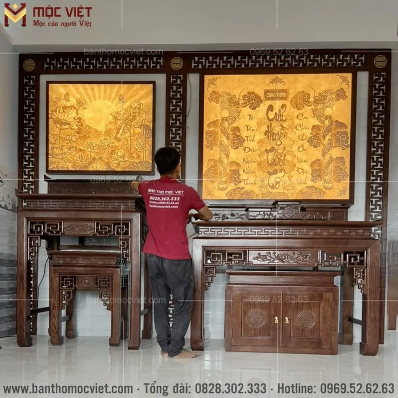 Thiết kế phòng thờ phật và gia tiên sang trọng ấm cúng