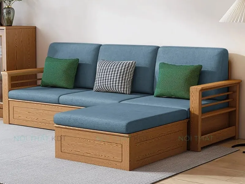 Sofa S307 góc gỗ sồi thiết kế tủ đồ, tiện lợi cho không gian nhỏ