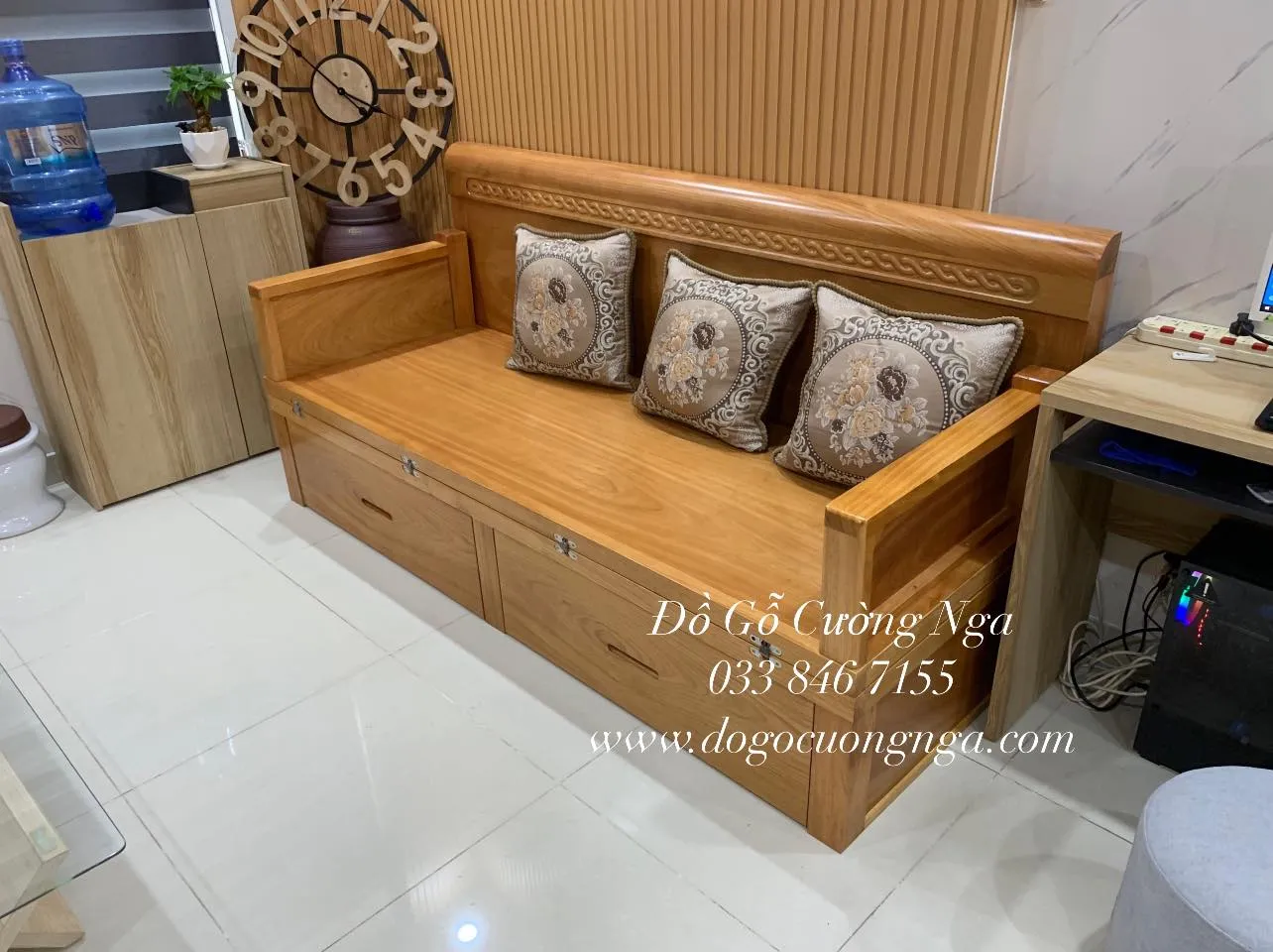 Giường gấp gỗ gõ đỏ đa năng phong cách truyền thống