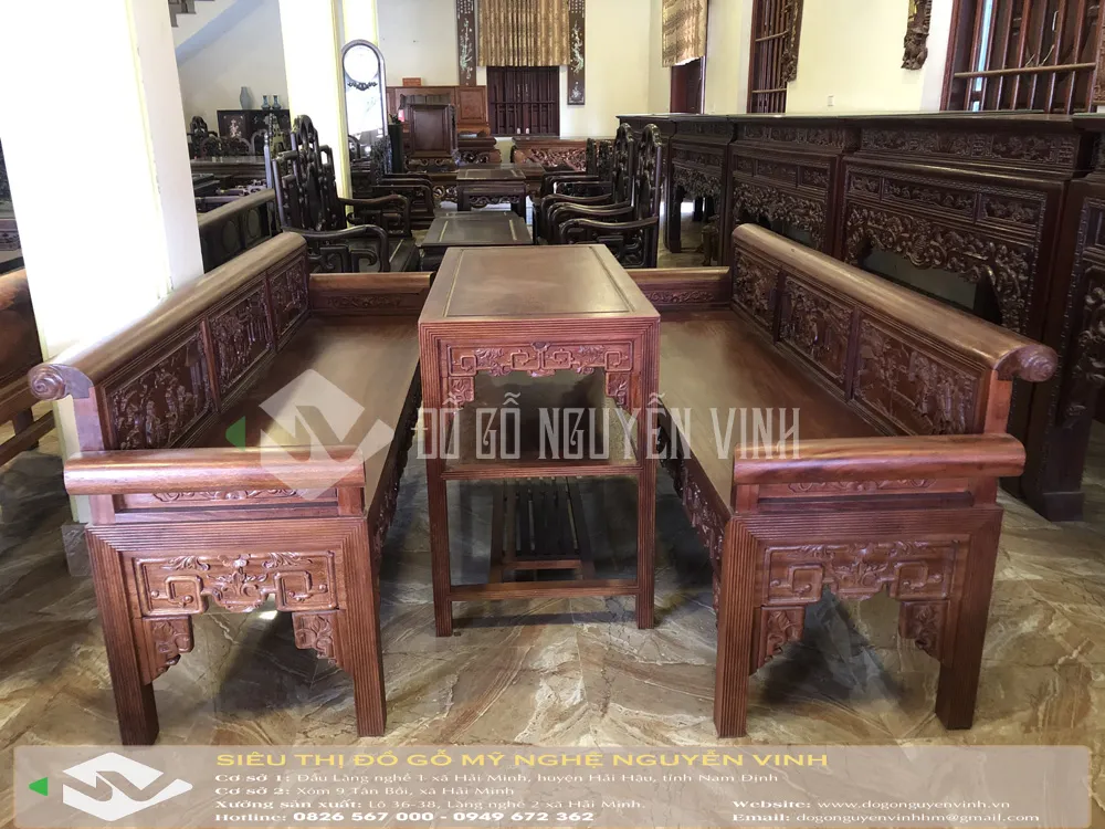 Bộ trường kỷ gỗ lim đục tứ quý với thiết kế sang trọng và tinh tế