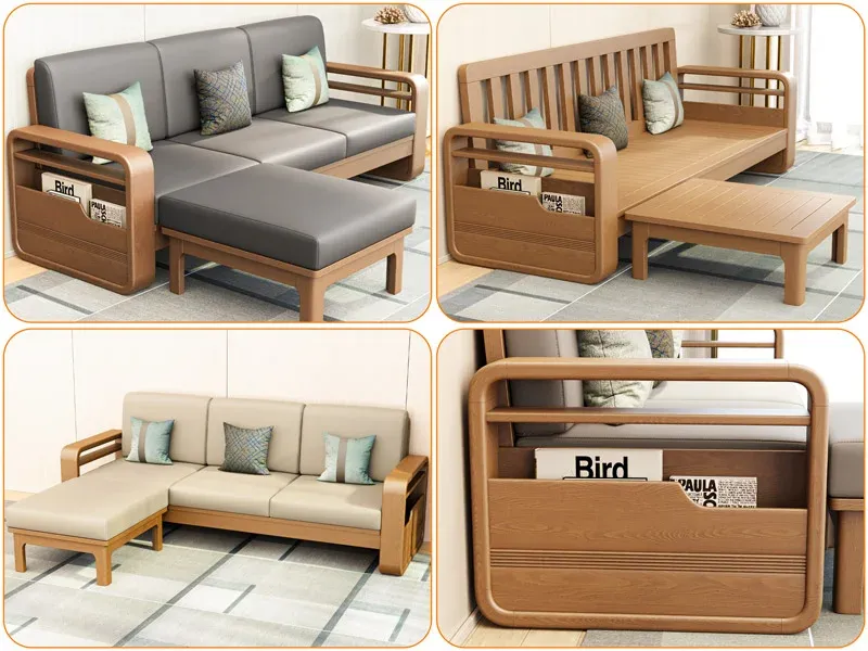 Sofa gỗ chữ L cho phòng khách nhỏ, mẫu S178 - L3