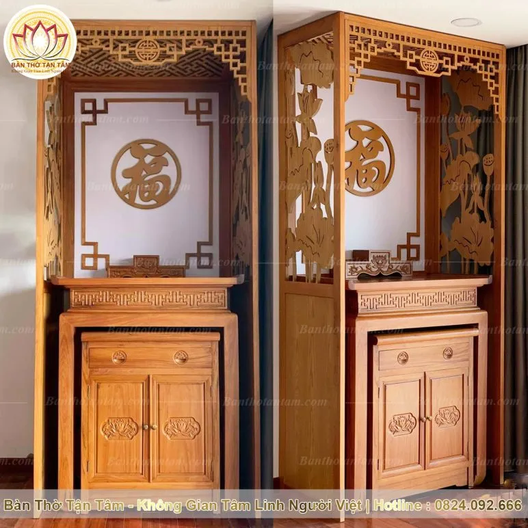 Mẫu tủ thờ gỗ mít có kích thước và màu sắc hài hòa với những nơi thờ cúng có diện tích tương đối nhỏ