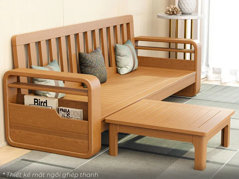 Thiết kế mặt ngồi ghép thanh của mẫu sofa gỗ chữ L S178-L3