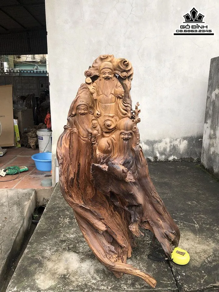 Tượng Tam Đa Phúc Lộc Thọ gỗ lũa Bách Xanh