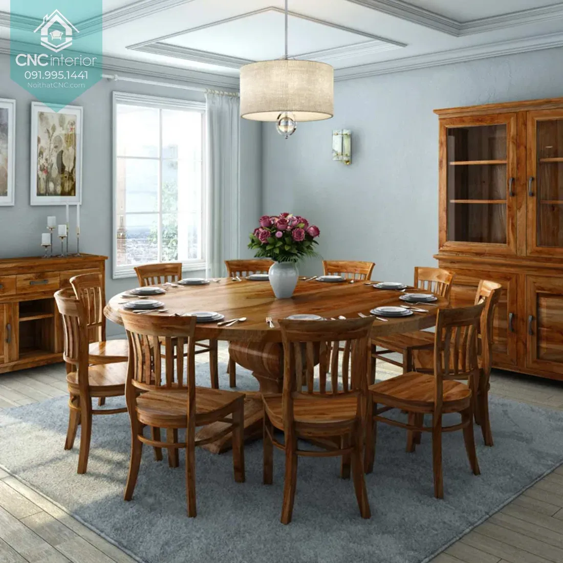 Bàn ăn 10 bằng người gỗ tự nhiên