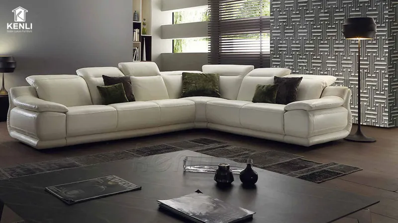 Sofa góc chữ L bọc da, tận dụng tối đa không gian trong nhà