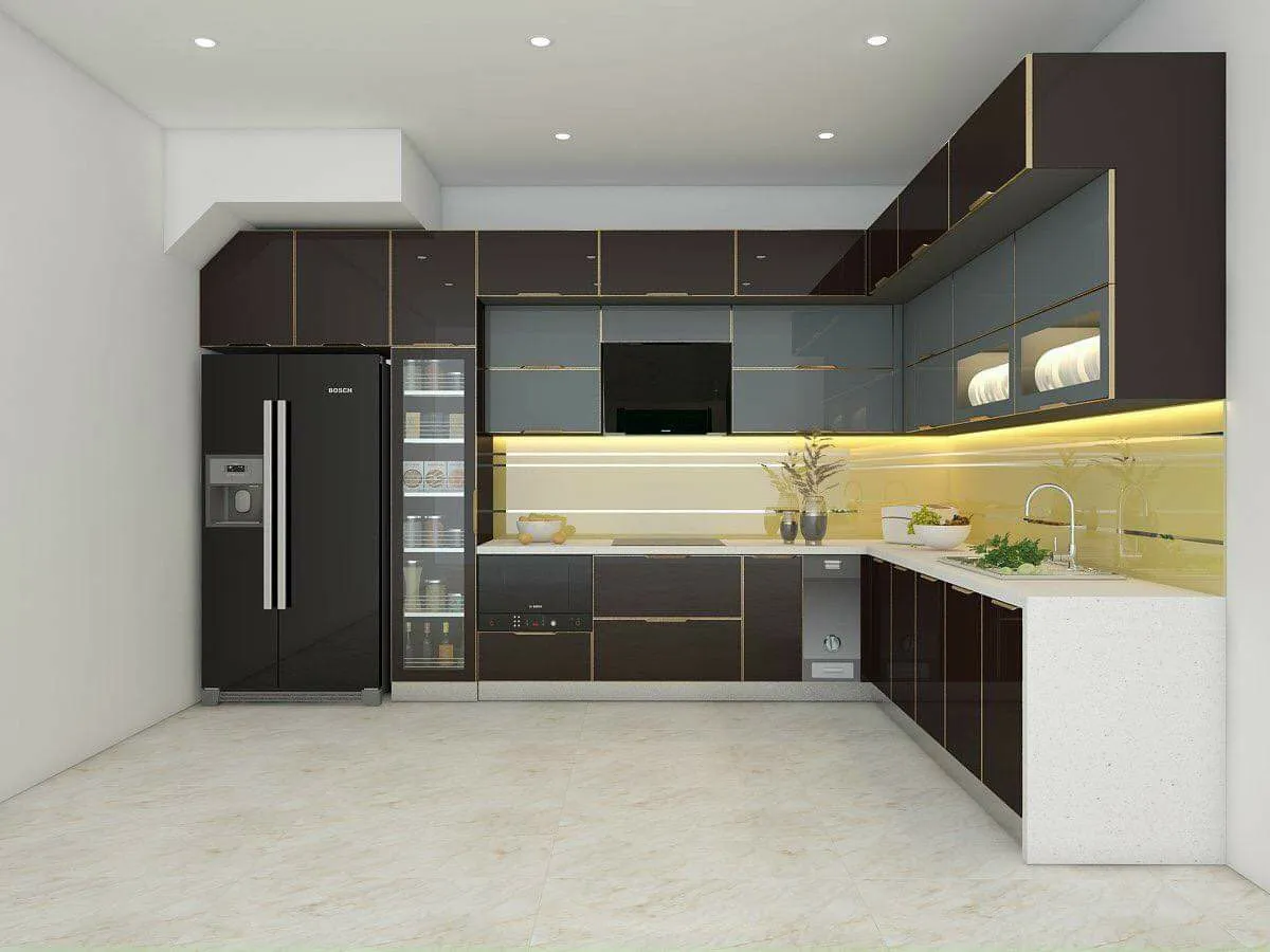 Chi tiết khung inox 304 và cánh acrylic của tủ bếp