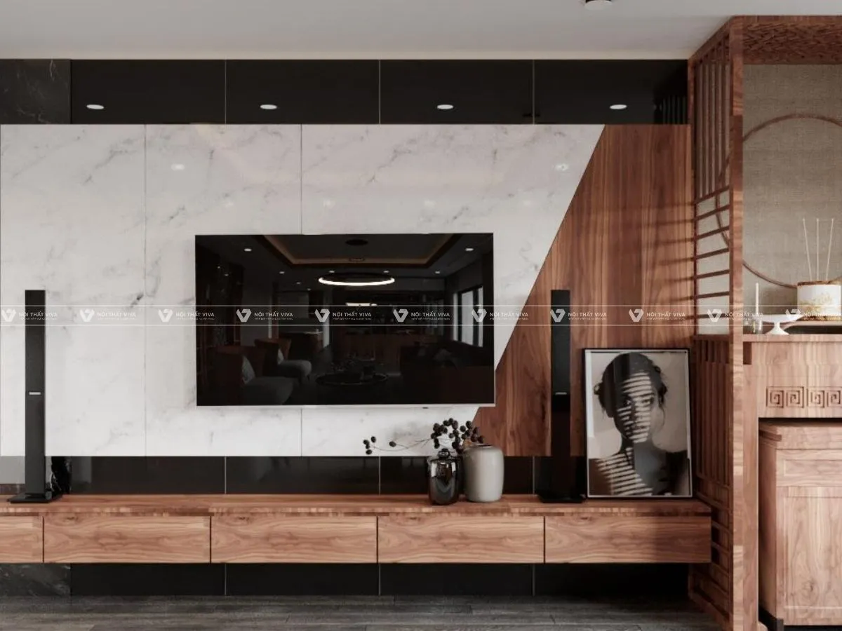 Kệ tivi kết hợp bàn thờ phong cách Japandi