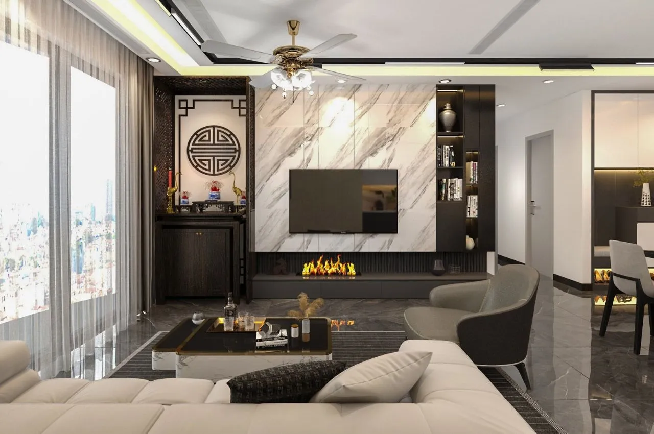 Tủ thờ có vách ngăn kết hợp kệ tivi