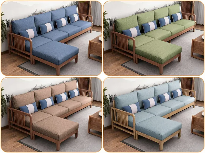 Sofa gỗ chữ L mẫu S340 - giải pháp tiết kiệm không gian cho phòng khách nhỏ