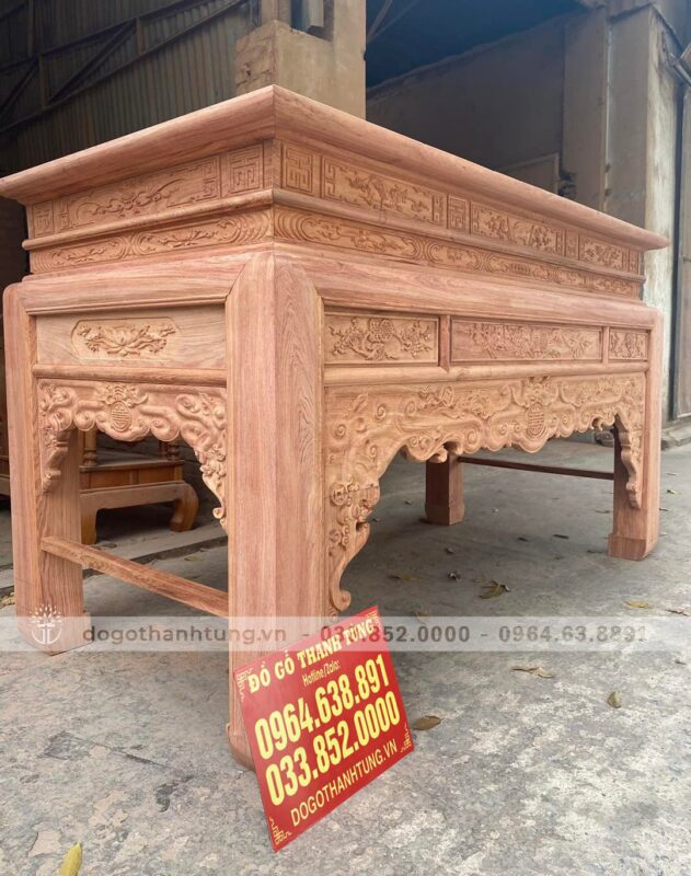Án Gian Gỗ Hương Đá 197x97x127 Chân 12 Mẫu Như Ý Cao Cấp