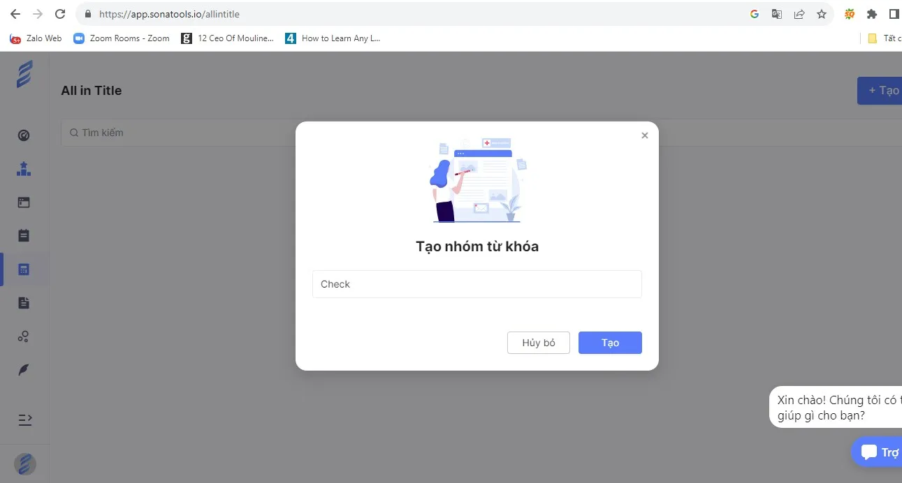 Thiết lập tên nhóm từ khóa trong công cụ Sonatools