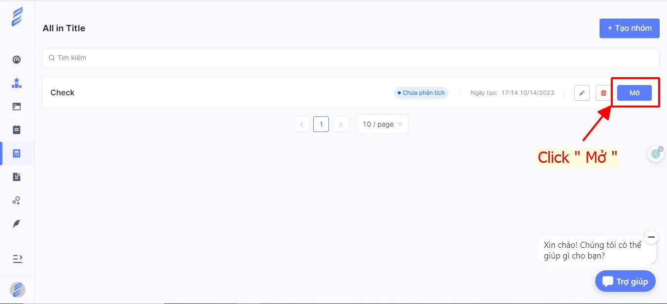 Mở nhóm từ khóa để tải file và bắt đầu kiểm tra 