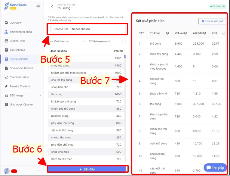 Kết quả kiểm tra  hàng loạt từ công cụ Sonatools