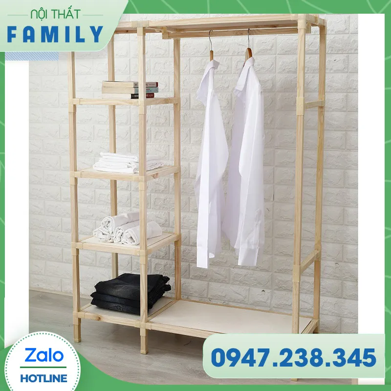 Kệ gỗ lắp ghép đa năng treo quần áo 2 buồng với thiết kế hiện đại