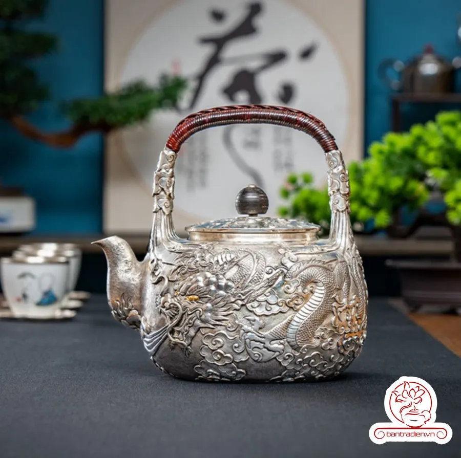 Ấm bạc đun nước nguyên chất chế tác thủ công ADNB932