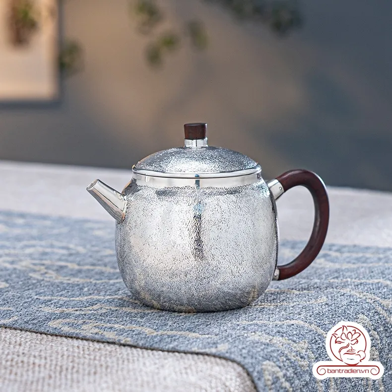 ấm pha trà bạc nguyên chất chế tác thủ công tinh xảo AB050