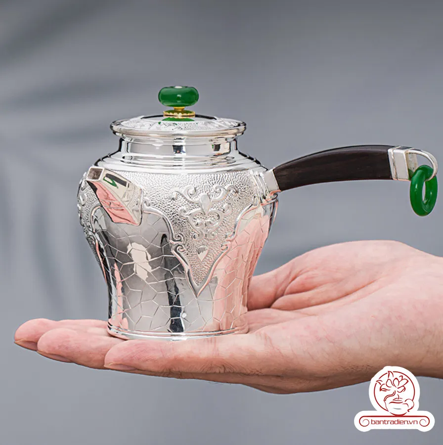 Ấm bạc pha trà nguyên chất chế tác thủ công AB033