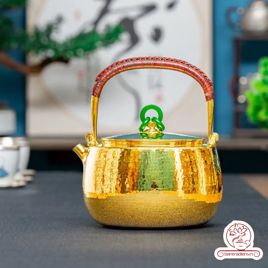 Ấm bạc pha trà mạ vàng 24K chế tác thủ công ADNB803