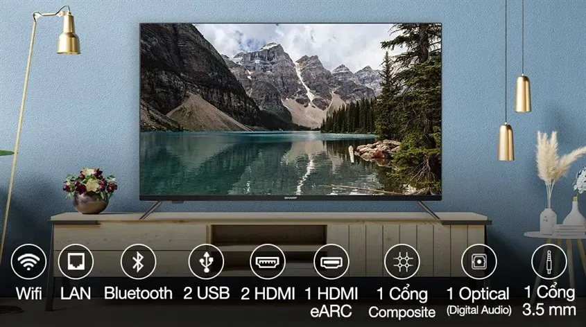 Android Tivi Sharp 32 inch 2T-C32EG2X thể hiện tính năng kết nối linh hoạt với thiết bị ngoại vi