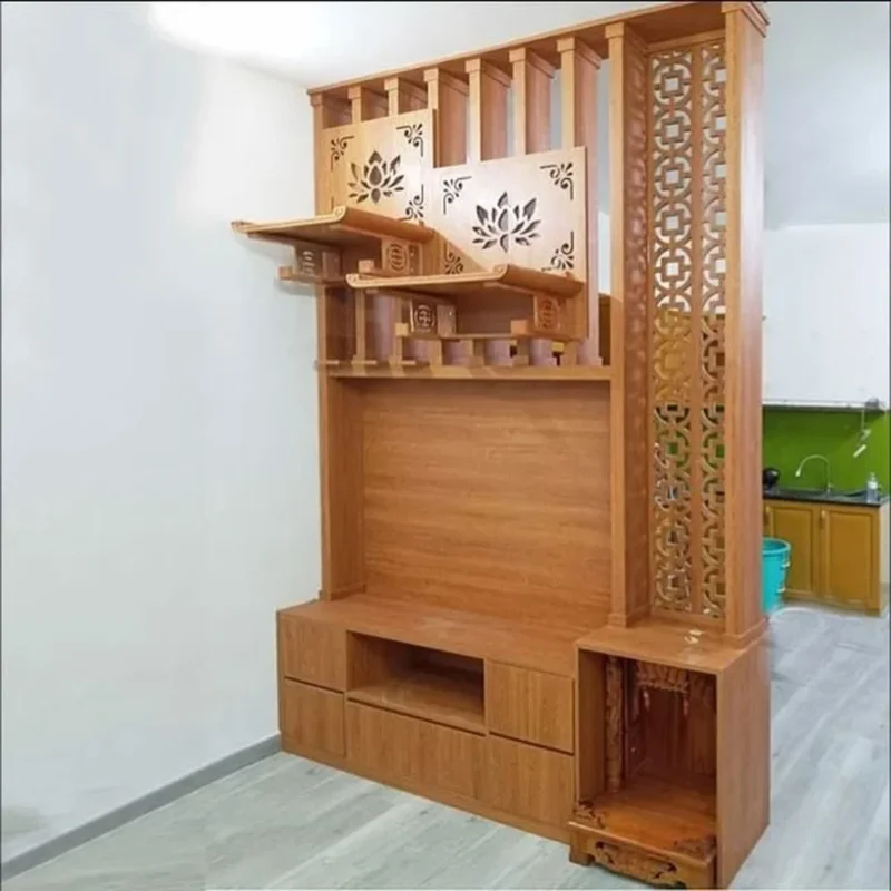 Ảnh minh họa lợi ích của vách ngăn kết hợp bàn thờ trong phòng khách Ảnh minh họa lợi ích của vách ngăn kết hợp bàn thờ trong phòng khách