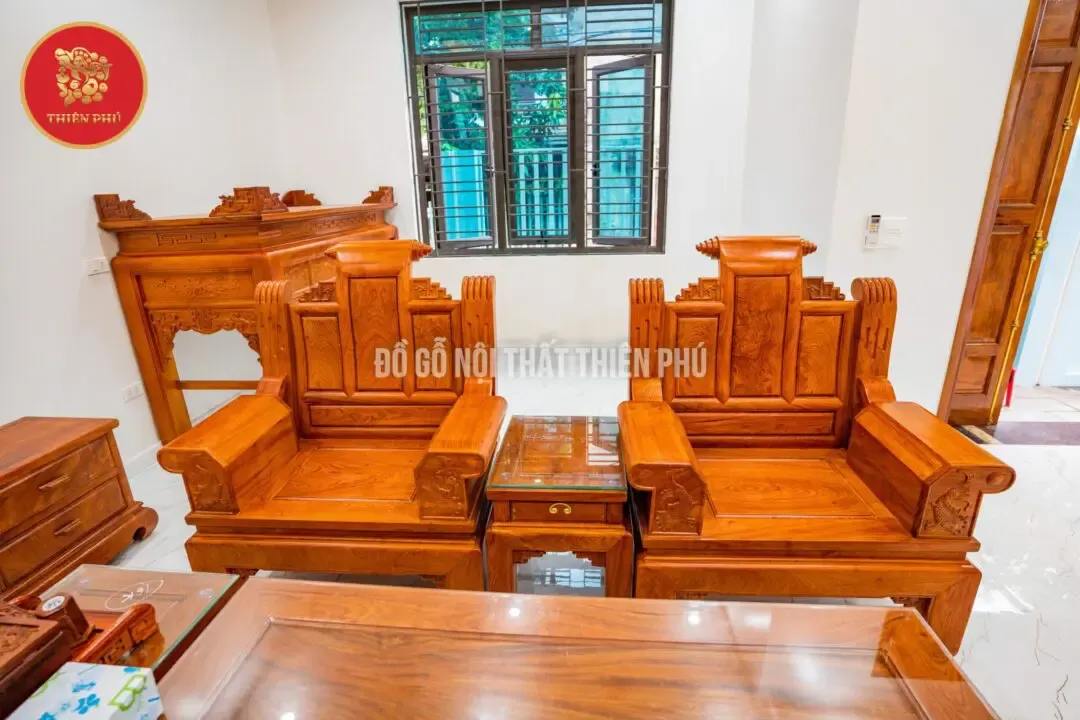 Bộ bàn ghế âu á tay hộp gỗ hương đá với thiết kế 6 món đồng bộ cực kỳ sang trọng