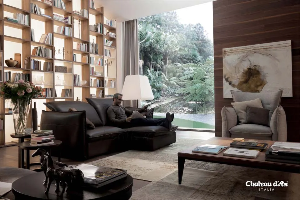 Sofa da góc lớn với thiết kế hiện đại, sang trọng và đầy uy quyền