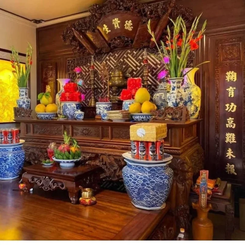 bài trí bàn thờ gia tiên trong phòng thờ đẹp