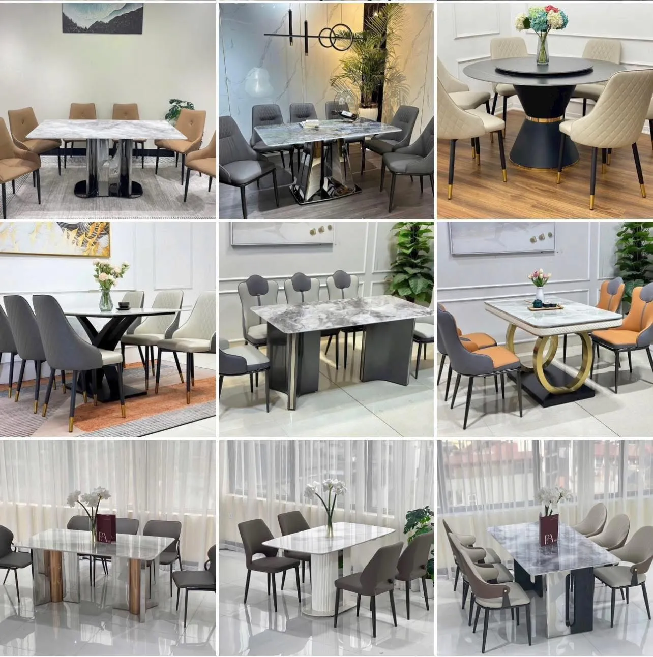 Mẫu bàn ăn 6 ghế đẹp với thiết kế khung inox sang trọng