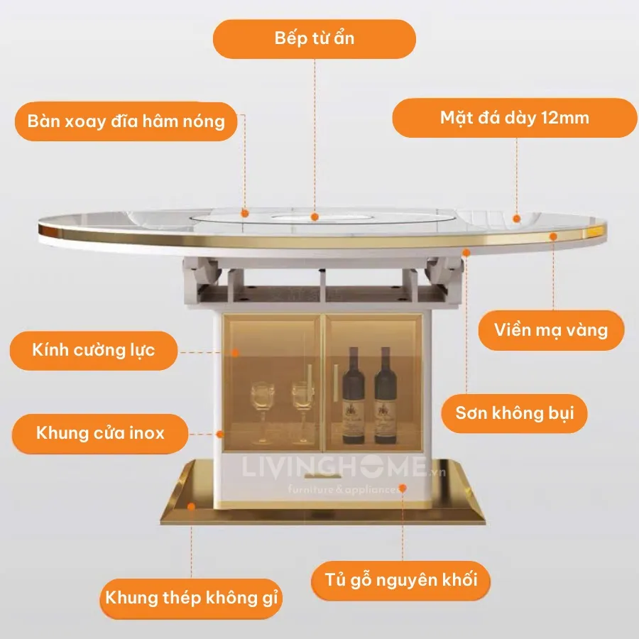 Chi tiết mặt bàn ăn và bếp từ ẩn
