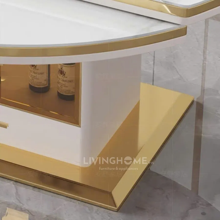 Thiết kế chân bàn hợp kim chắc chắn và viền mạ vàng tinh tế của bàn ăn tích hợp bếp từ