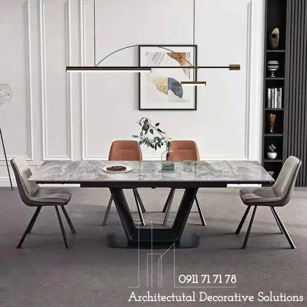 Bộ bàn ăn thông minh mặt đá kéo dài cao cấp với 6-8 ghế