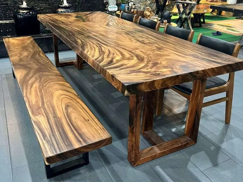Bàn ăn gỗ me tây nguyên khối 6 ghế