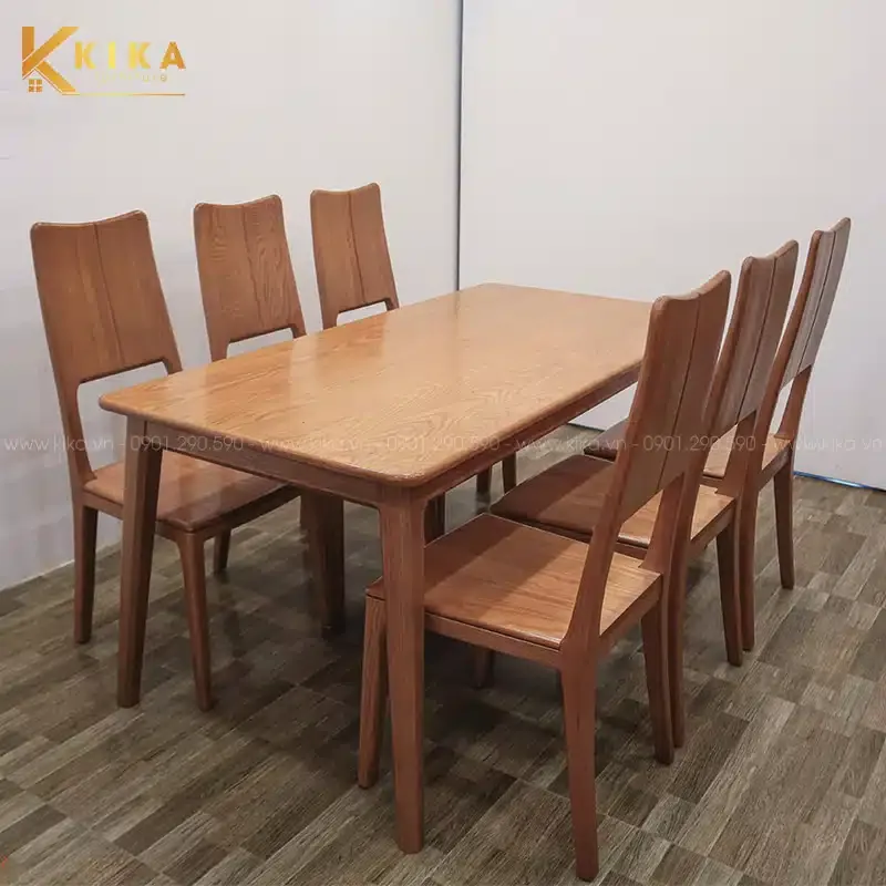 Bàn ghế ăn gỗ Sồi mặt đá cao cấp, vân gỗ nâu nhạt