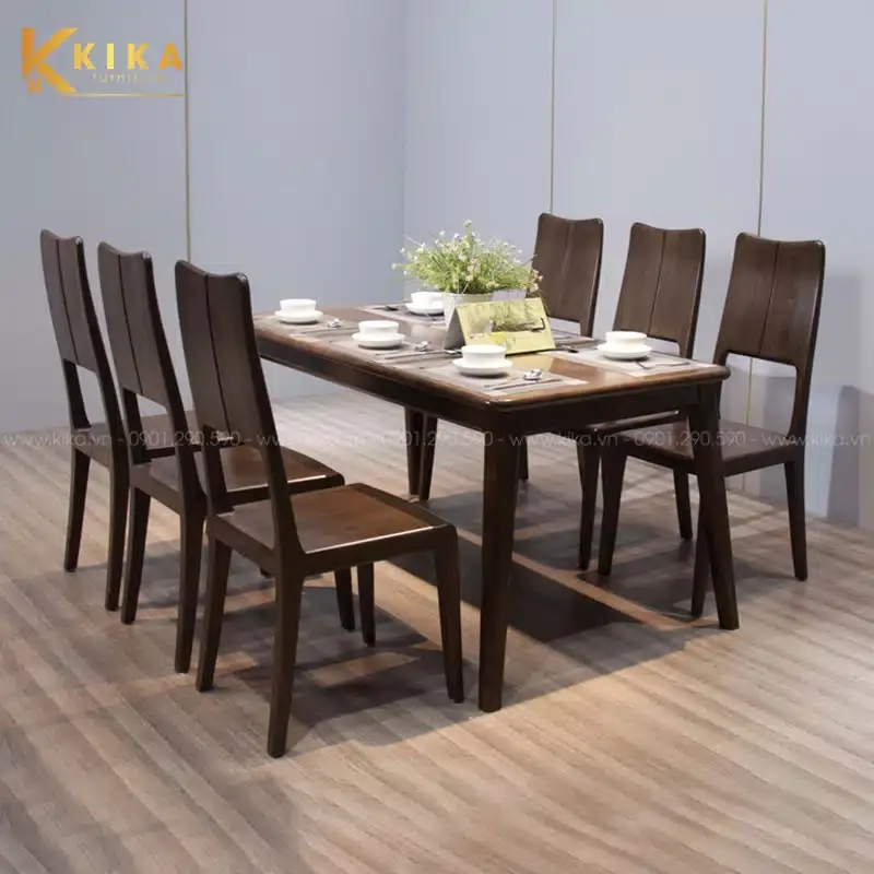 Bàn ăn gỗ Sồi 6 ghế với màu sắc tự nhiên, ấm áp