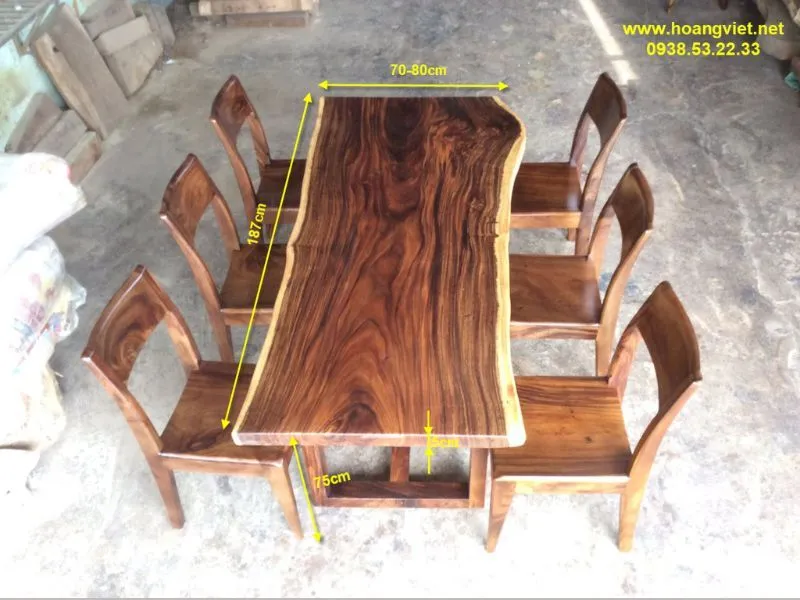 Bàn ăn gỗ me tây 6 ghế chữ nhật