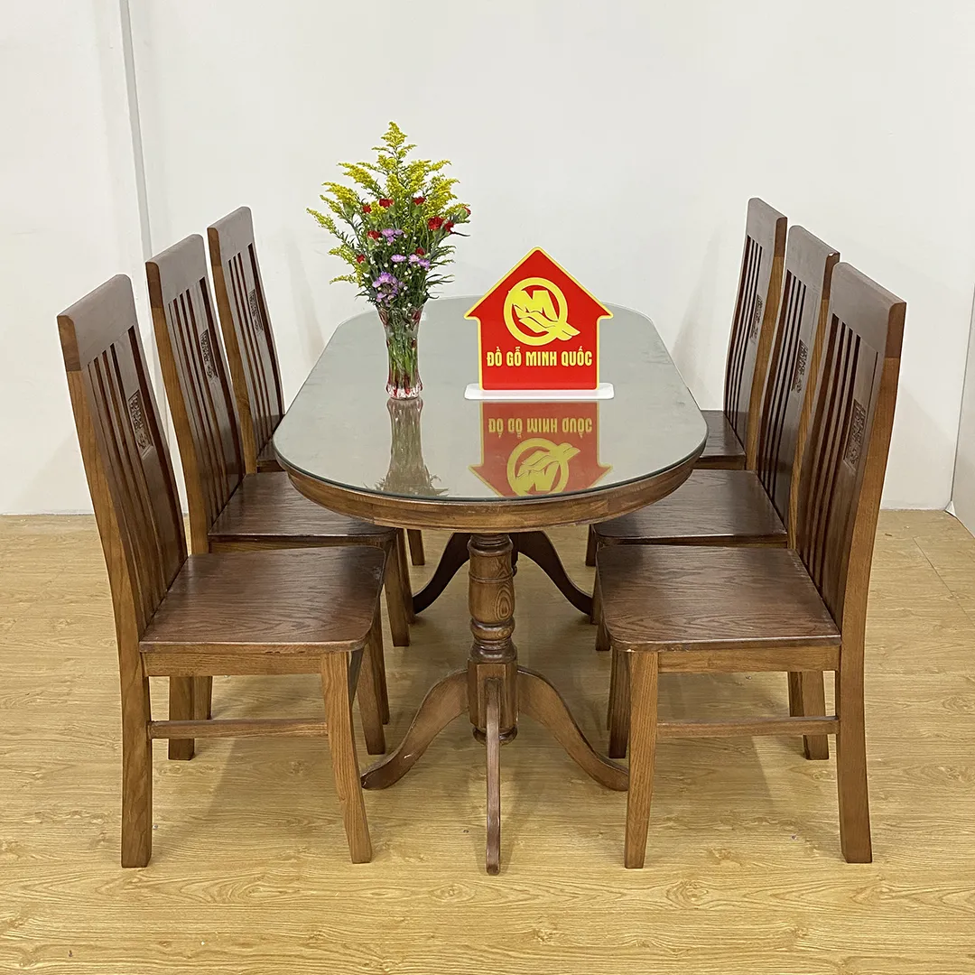 Bàn ghế ăn gỗ óc chó tự nhiên kiểu oval đem tới sự thoải mái