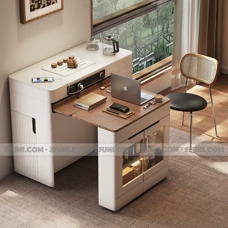 Bàn ăn thông minh kèm tủ đảo bếp đựng đồ cho nhà nhỏ