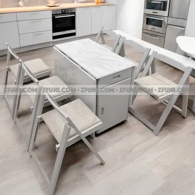 Bộ bàn ăn thông minh mặt đá gấp gọn 6 ghế tiết kiệm diện tích cho căn hộ chung cư