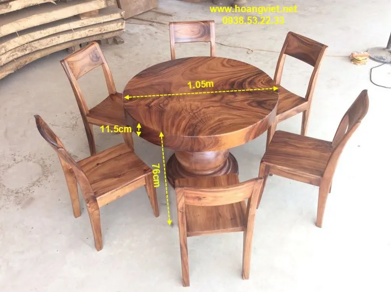 Bàn ăn tròn 6 ghế gỗ me tây