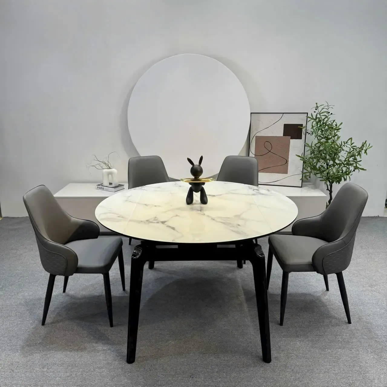 Bộ bàn ăn tròn thông minh đi kèm ghế bọc da cao cấp