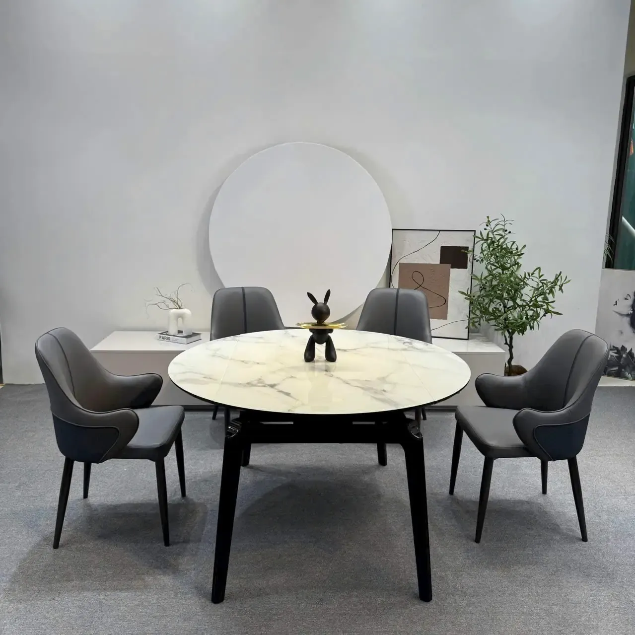 Chân bàn ăn tròn thông minh kết hợp gỗ và thép mạ titan chắc chắn