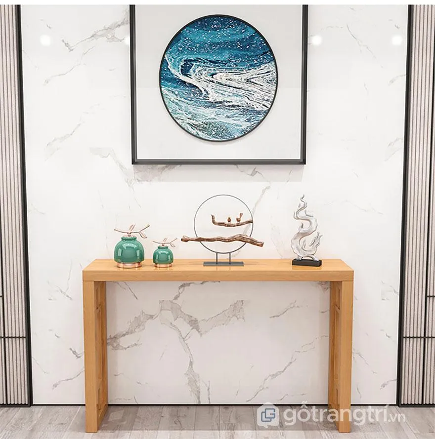 Bàn console gỗ 1m2 với đường nét cổ điển trang nhã dùng để trang trí phòng khách