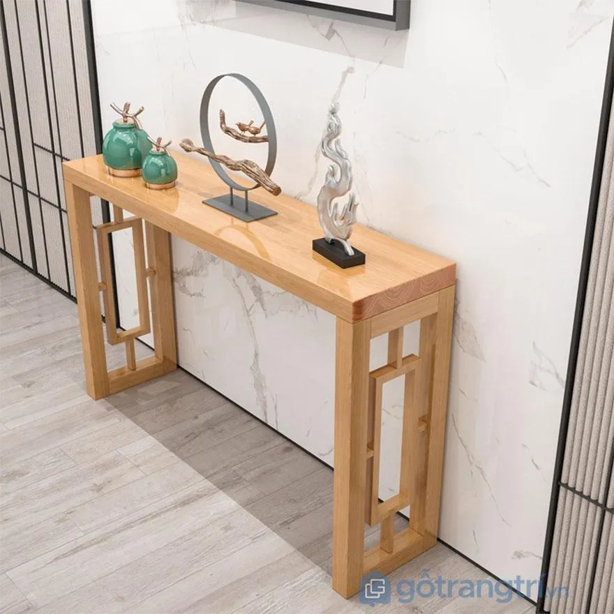 Thiết kế nhỏ gọn của mẫu bàn gỗ trang trí phòng khách phù hợp với nhiều không gian