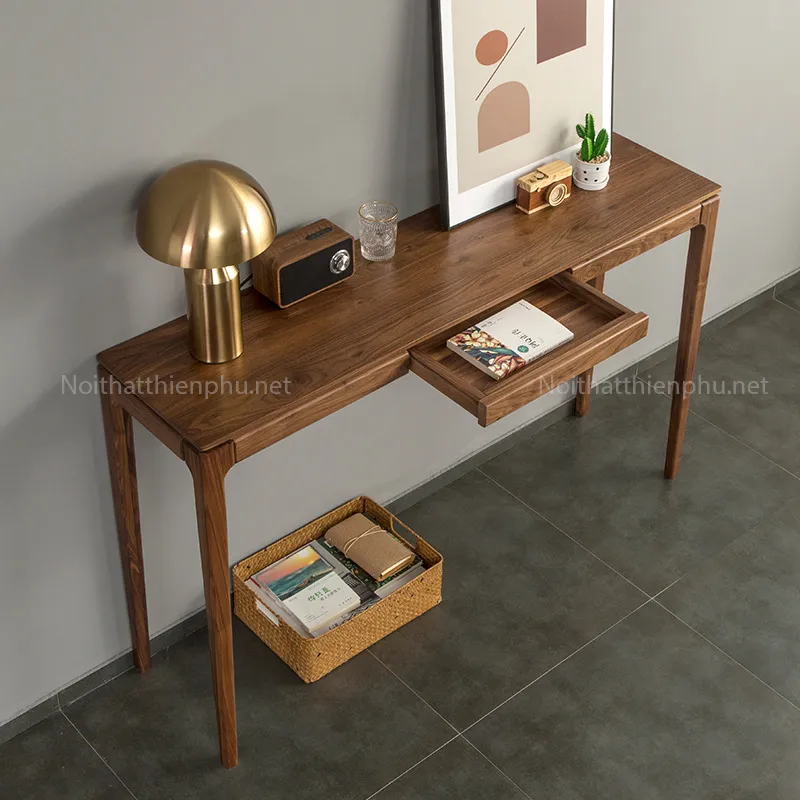 Mẫu bàn console gỗ óc chó 1 ngăn kéo tiện lợi