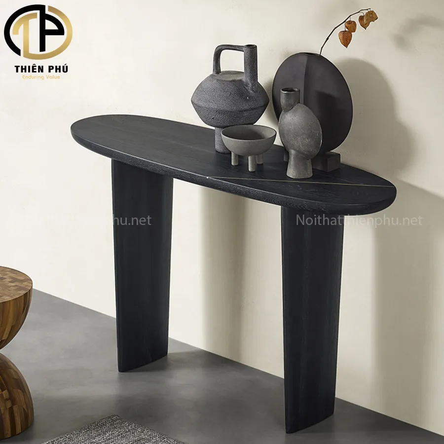 Bàn console hình oval gỗ sồi sơn đen sang trọng