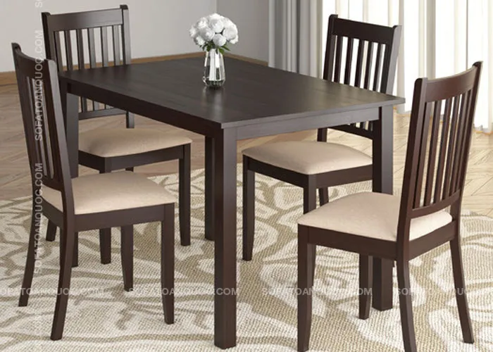 Bàn ăn cơm 4 ghế gỗ tự nhiên bọc vải hiện đại