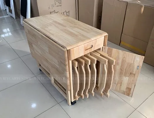 Bàn ghế ăn thông minh xếp gọn 6 ghế gỗ tự nhiên nhỏ gọn mini giải pháp cho nhà nhỏ không có diện tích