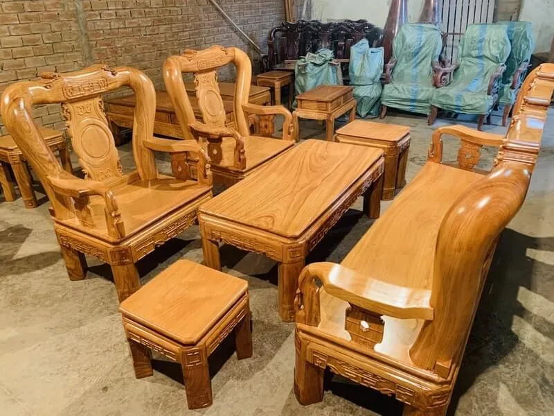 Các mẫu bàn ghế gỗ gõ đỏ tay 10 phòng khách đẹp
